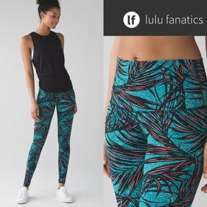 Lululemon Wunder Under High Rise Palm Leaf Teal Leggings 6